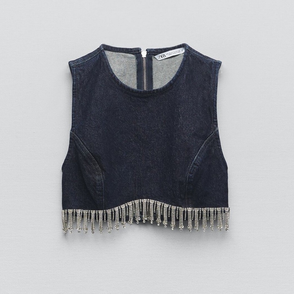 Zara Jewel Denim Top - Dark Indigo Crop Top